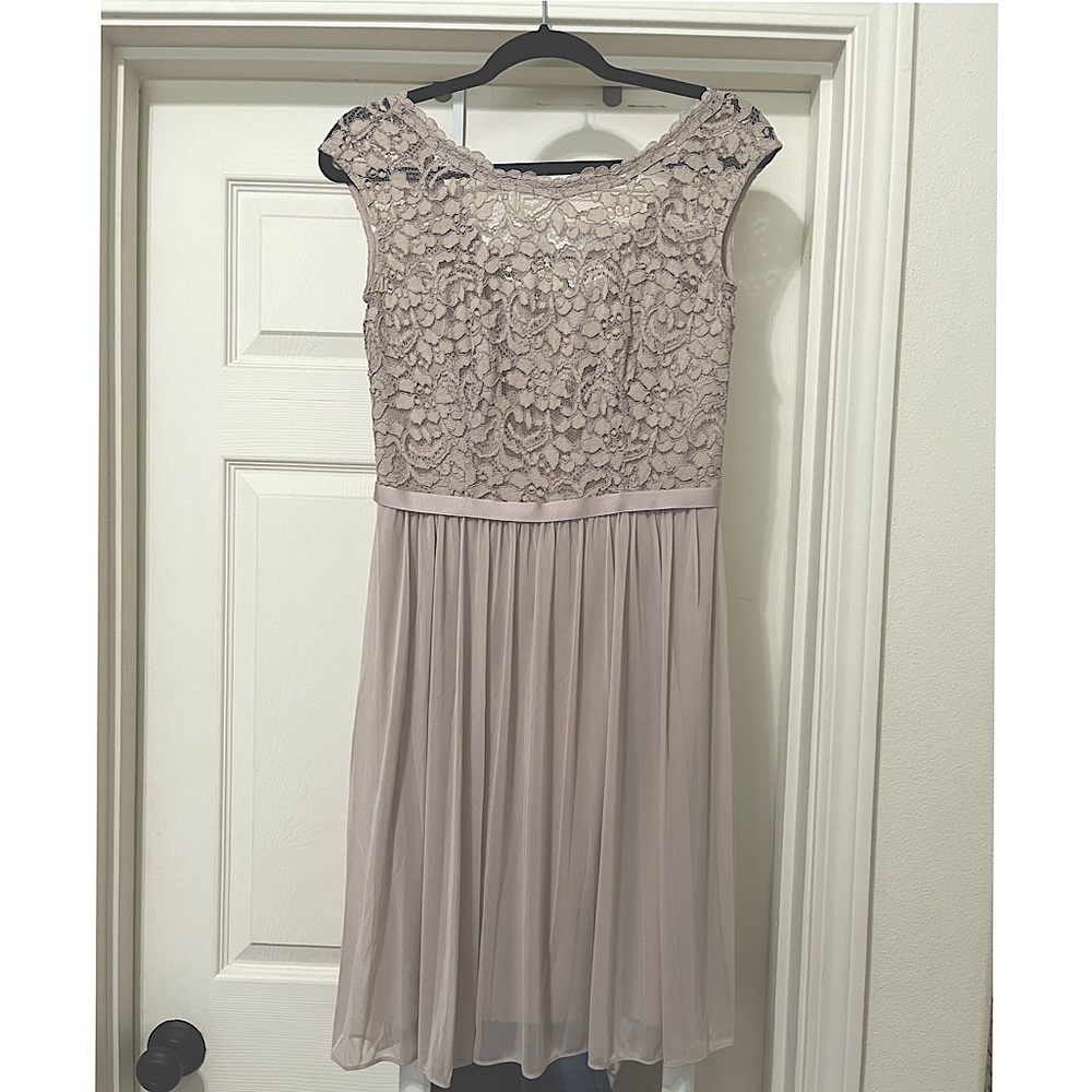 NEVER WORN!! NWOT!!David’s Bridal Tan Lace Chiffon Bridesmaids Dress